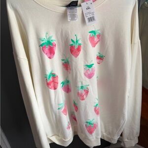 Cream Strawberry Print Women's Sweater - XXL